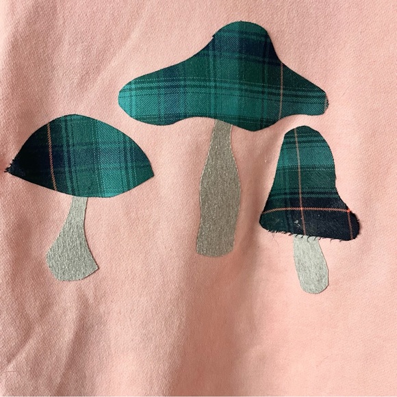 Custom Upcycled Mushroom Hoodie Reworked cropped sweatshirt Medium Pink - Picture 3 of 9